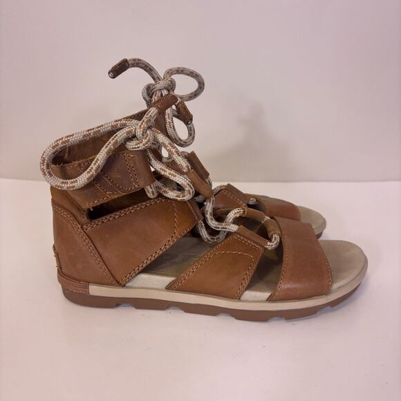 Sorel Women's Tan Leather Cutout Side Lace Up Sandals Size 7.5 - Picture 4 of 8